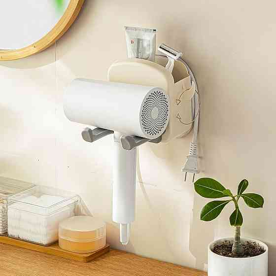 Тримач для фена Toski TSK-FoldableHDHW-WH-DE кремовий самоклейний без свердління складаний ABS з пазом для кабелю та гачками для Київ