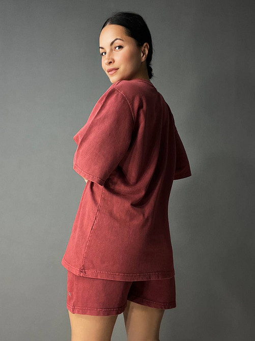 Костюм женский Pepper&mint 25-02 вареный тай-дай футболка и шорты с вышивкой бордовый, бордовый, M Киев - изображение 17