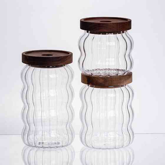 Набір банок для зберігання 3 штуки з бамбуковими кришками 400/600/800 мл 64486-14 Коломия