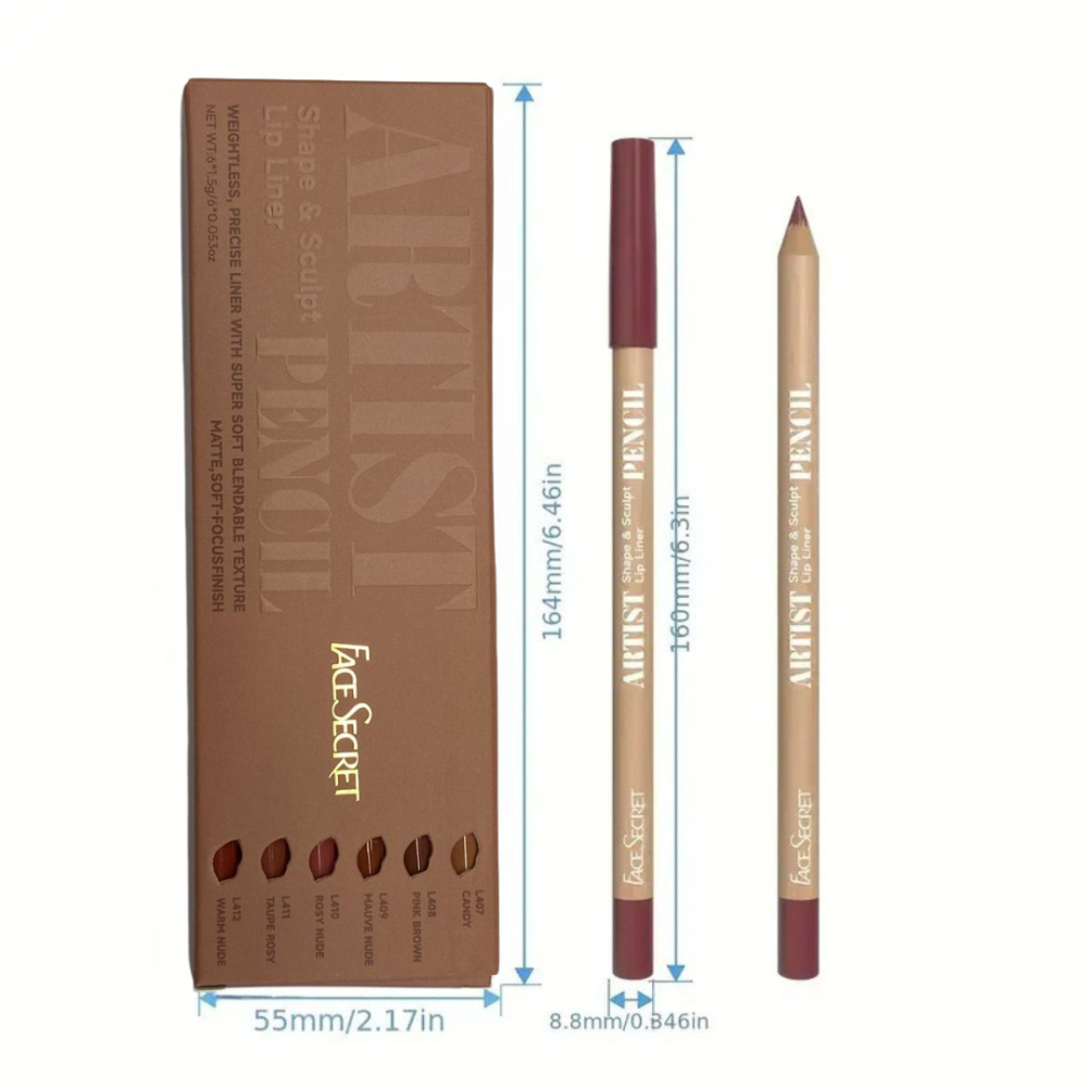 Набор карандашей для губ, 6 нюдовых оттенков.Стойкие карандаши для губ,Face Secret Artist Pencil коричневый Каменец-Подольский - изображение 6