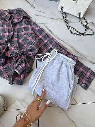 Женский повседневный костюм двойка: рубашка в клетку и штаны фланель + двунитка Серый 2, 42/46 Одесса