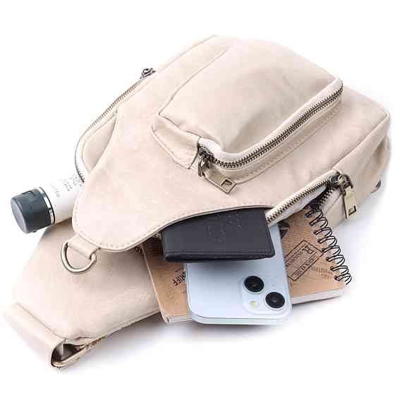 Стильна жіноча сумка з екошкіри з акцентом на текстильну лямку Білий (Vintage) Київ