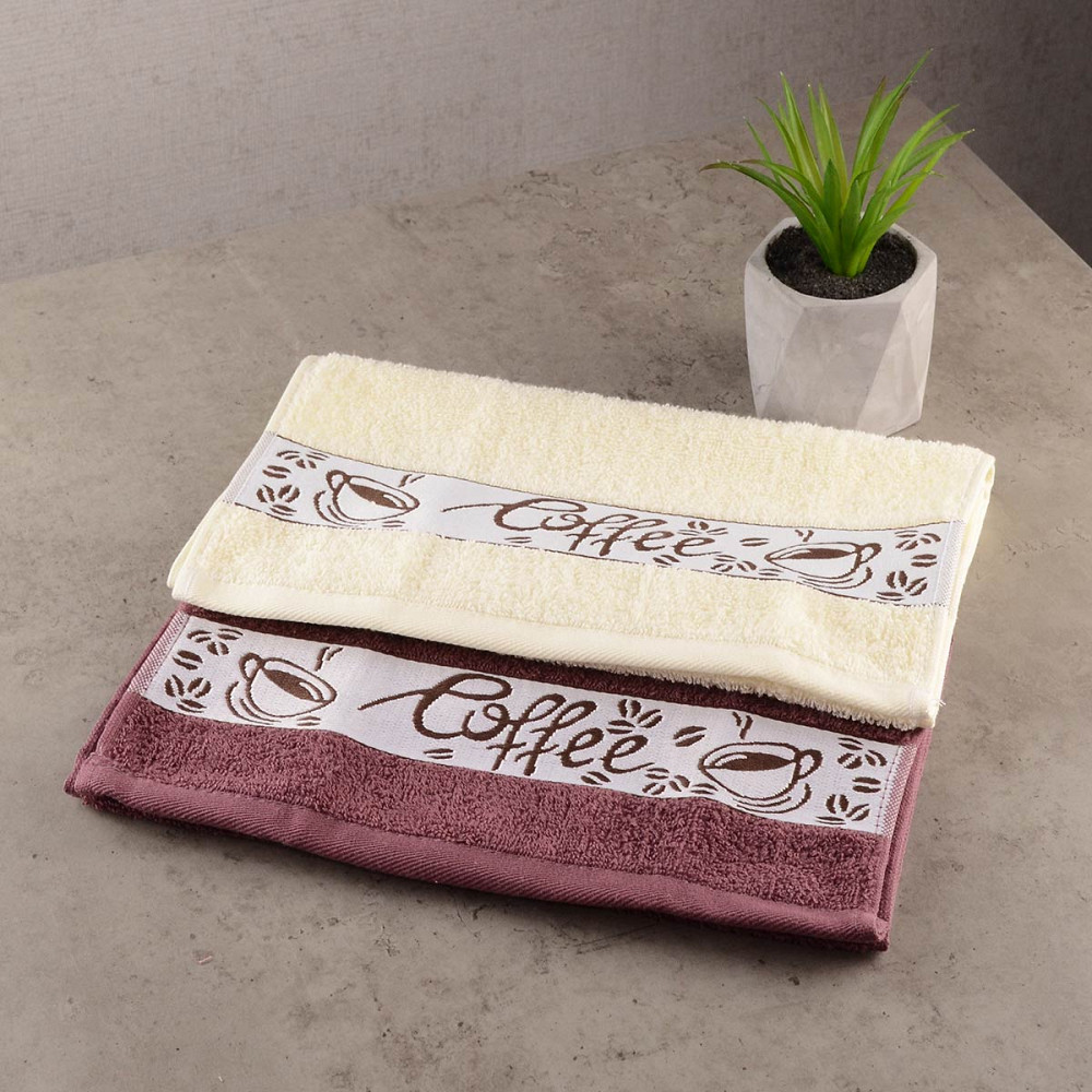 Набор кухонных махровых полотенец 2шт GM Textile 30x50см, 30x50см Coffee 400г/м2 (Коричневый/Белый) Сумы - изображение 1
