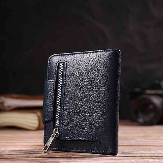 Удобное женское портмоне среднего размера из натуральной зернистой кожи Синее (CANPELLINI) Киев