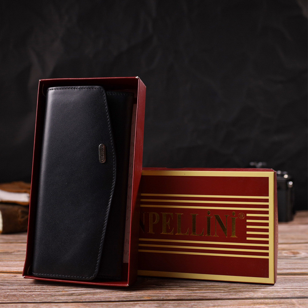 Шикарний жіночий гаманець із зручним функціоналом шкіряний CANPELLINI 21724 Чорний Київ - фото 10