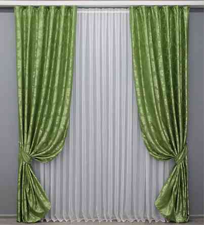 Комплект готовых штор VR-Textil Жаккард Лион № 607ш Оливковый 150х270 см 2 шт (30-375) Киев