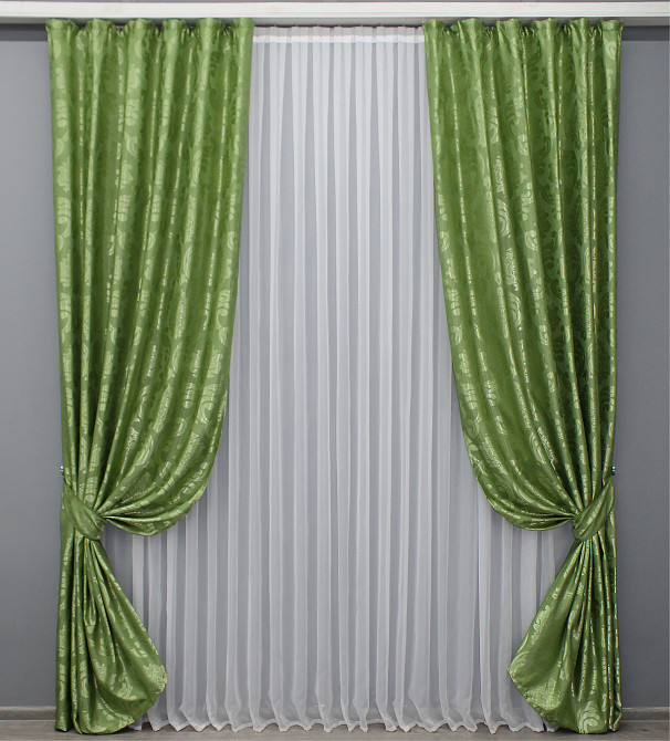 Комплект готовых штор VR-Textil Жаккард Лион № 607ш Оливковый 150х270 см 2 шт (30-375) Киев - изображение 2