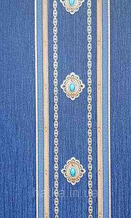 Шпалери вінілові на флізеліні AdaWall Seyyah 1.06х10 смуги широкі завитки розетки структурні сині золотисті Київ