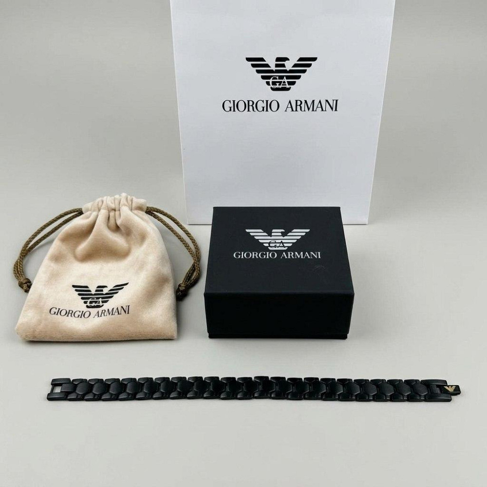 Чоловічий чорний браслет на руку Armani (20110) Київ - фото 7