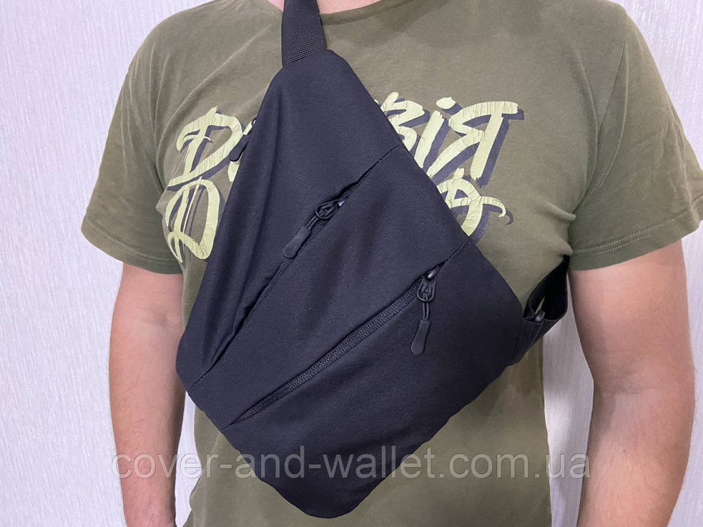 Чоловіча нейлонова сумка слінг через плече чорного кольору Puos Київ - фото 8