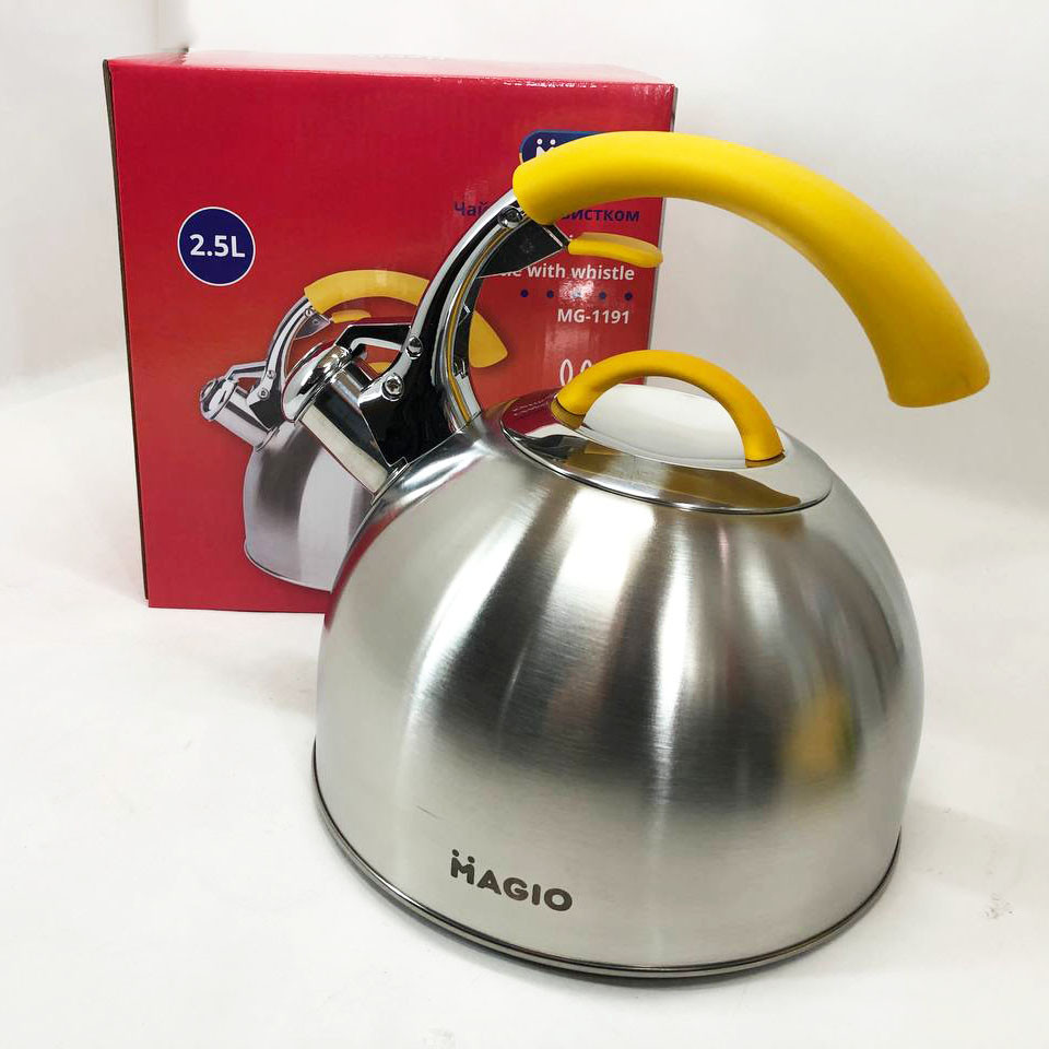 Чайник с утолщенным дном и прорезиненной ручкой Magio, Хороший чайник со свистком EU-46 Львов - изображение 10