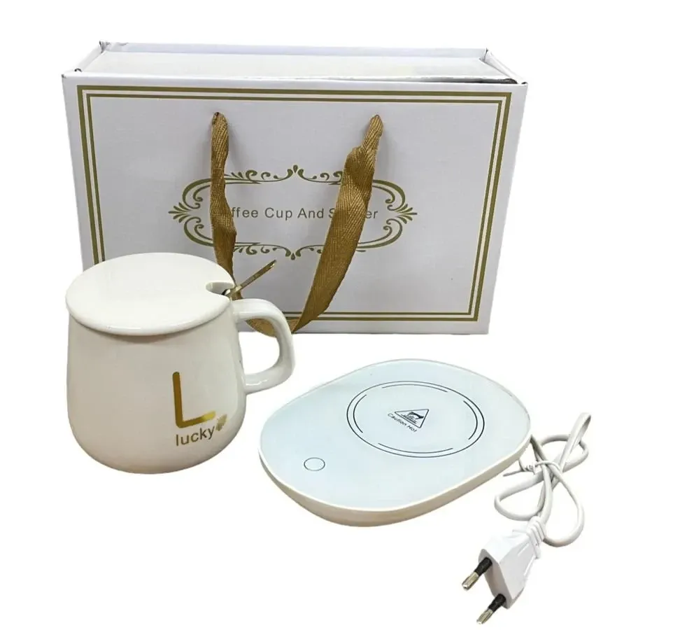 Чашка керамічна на підставці з підігрівом у подарунковій упаковці, в комплекті ложка та кабель, Біла Одеса - фото 5