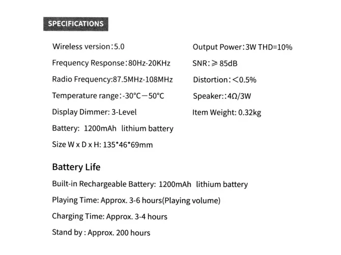 Портативна Bluetooth колонка-годинник KIMISO K-10: 2 динаміки, FM-радіо, будильник, до 5 годин робот Київ - фото 8