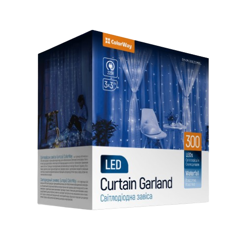 Світлодіодна гірлянда завіса (водоспад) 300 Led 3*3м синя 220V CW-GW-300L33VWFBL ColorWay Житомир