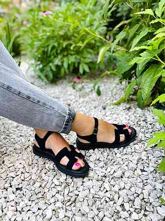 Mermaid Босоніжки жіночі чорні Mermaid 514 літні з натуральної замші / Зручне замшеве взуття на Коломыя