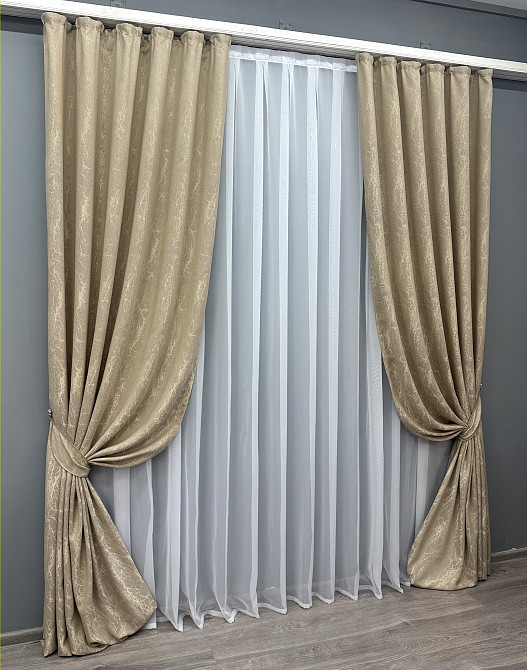 Комплект штор VR-Textil Жаккард Viva Marmo № 1787ш Бежевый 150х290 см 2 шт (33-0749) Киев - изображение 3