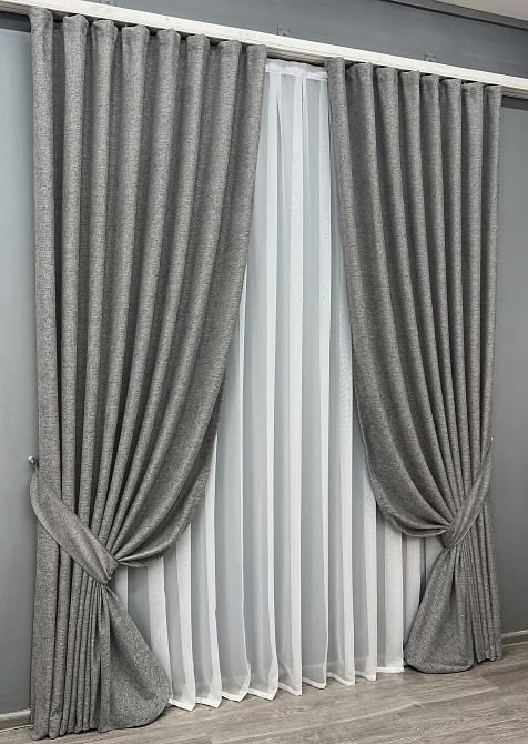 Комплект готових штор VR-Textil Льон Grand Linen № 2027ш Сірий 150х300см 2 шт (33-1026) Київ - фото 3