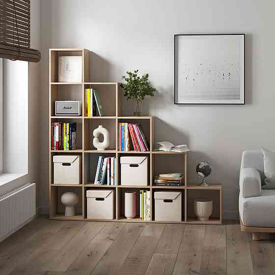 Стеллаж VAYS M-5 Дуб Сонома, книжная полка с 15 ячейками, этажерка для дома, игрушек и декора, ЛДСП, 178×29×178 см Львов