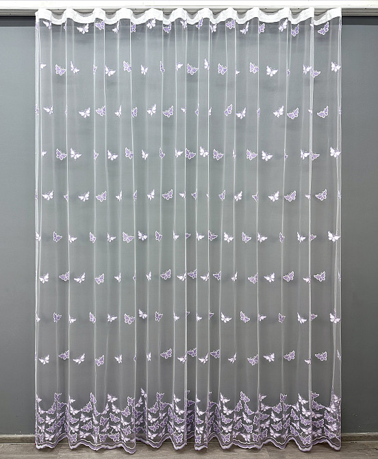 Тюль VR-Textil 1741т Фатин "Метелики" з вишивкою та люрексом Бузковий з білим 200х270 см (42-1108) Київ - фото 2