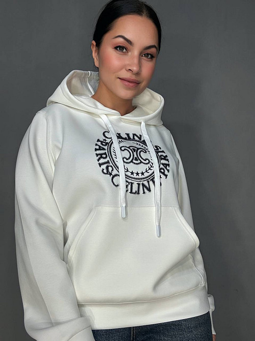 Худи женское A-N 30077 с капюшоном и ажурной вышивкой молочное, молочний, M Киев - изображение 4