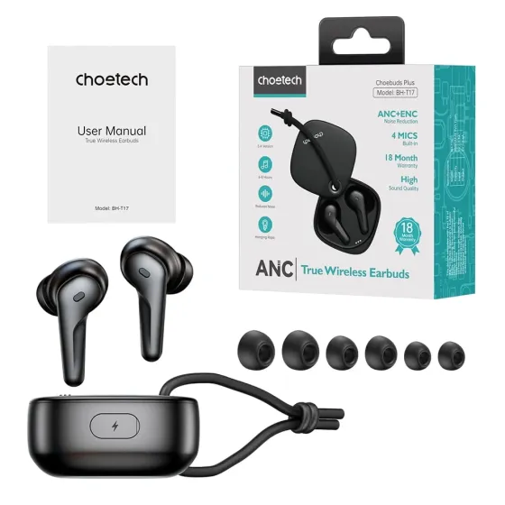 Бездротові навушники Choetech BH-T17 Black TWS, Bluetooth 5.4, ANC+ENC (43-00136) Київ