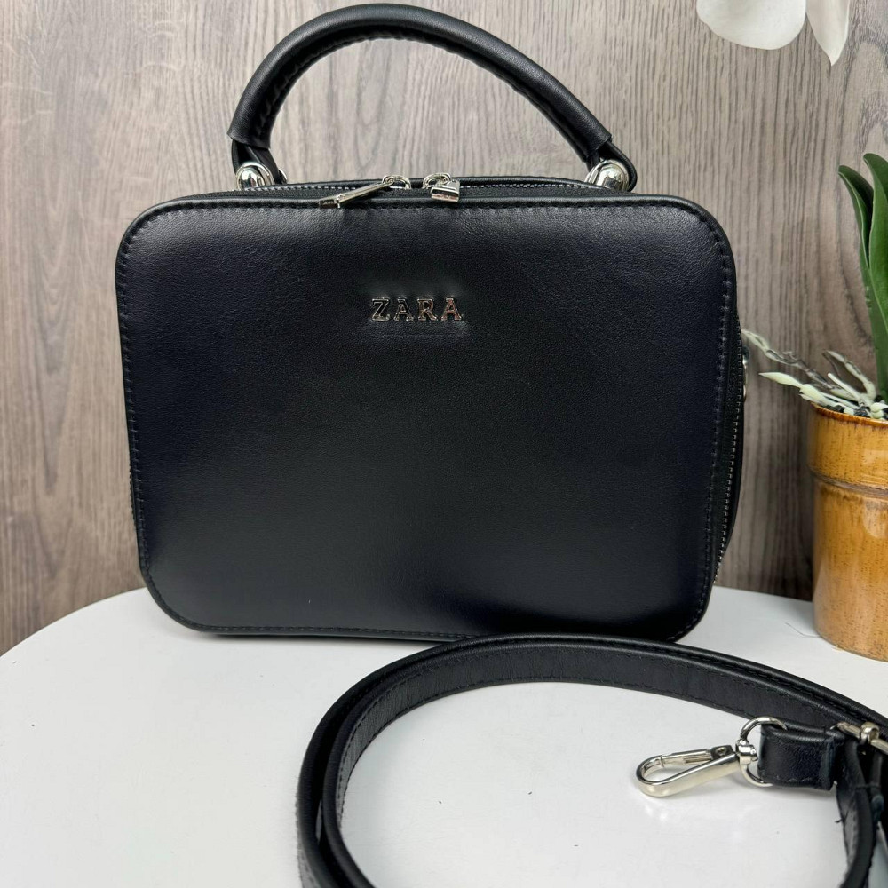 Жіноча шкіряна сумка стиль Zara, каркасна сумка Зара чорна натуральна шкіра ( 21990 ) Харків - фото 4