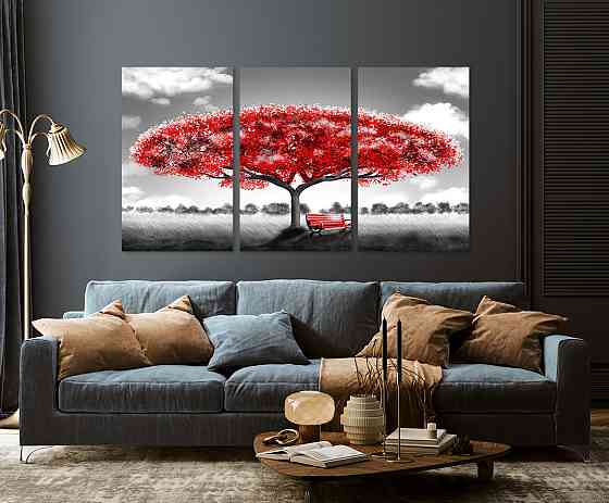 Модульная картина "Дерево з червоними листями Абстракція" Art-901_3A (53х100см) Київ