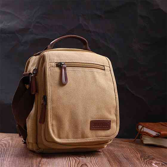Чоловіча сумка листоноша на плече із щільного текстилю Vintage 22229 Пісочний Київ