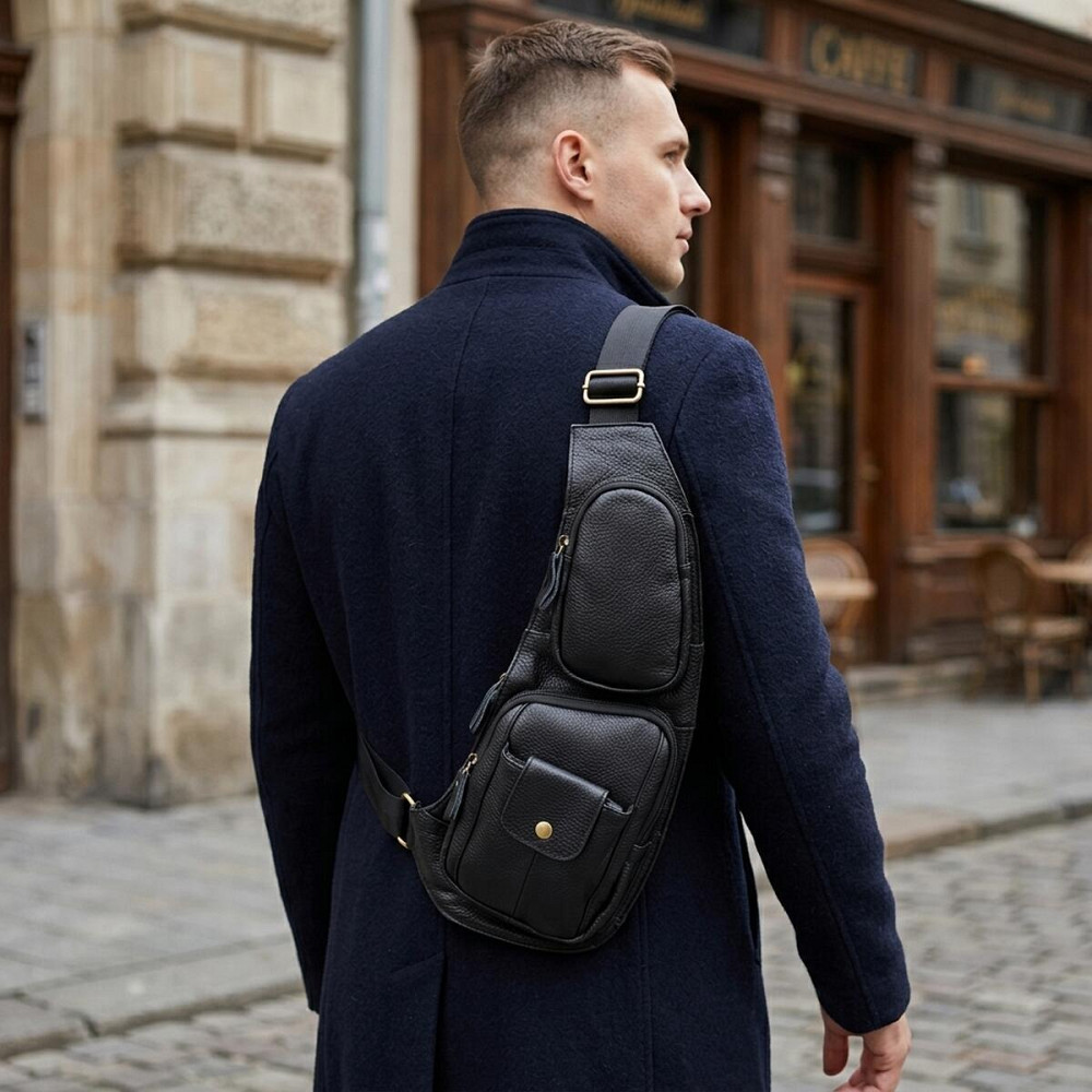 Чоловіча сумка з великою кількістю кишень із натуральної шкіри Vintage 22961 Чорний Київ - фото 12