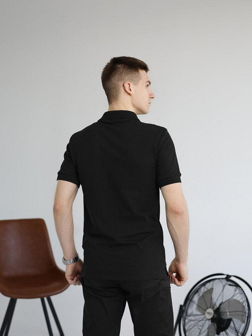 Черная футболка поло весенняя черная. Легкое летнее мужское черное поло Pobedov Royal Киев - изображение 1