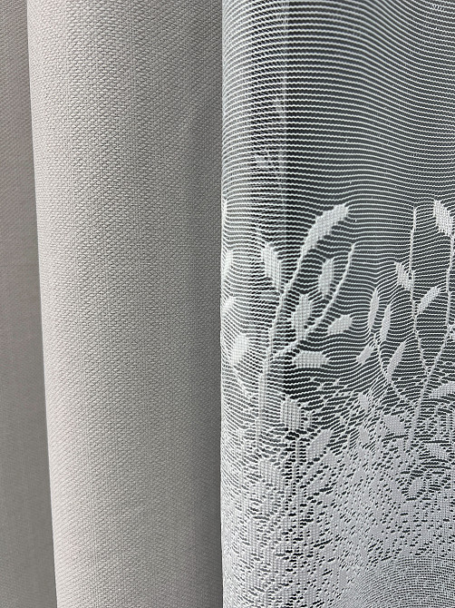 Комплект штор VR-Textil Шеніл 100х270 2шт і Тюль 300х270 1690ш-1680т Попелястий з білим 71-198/1 Київ - фото 5
