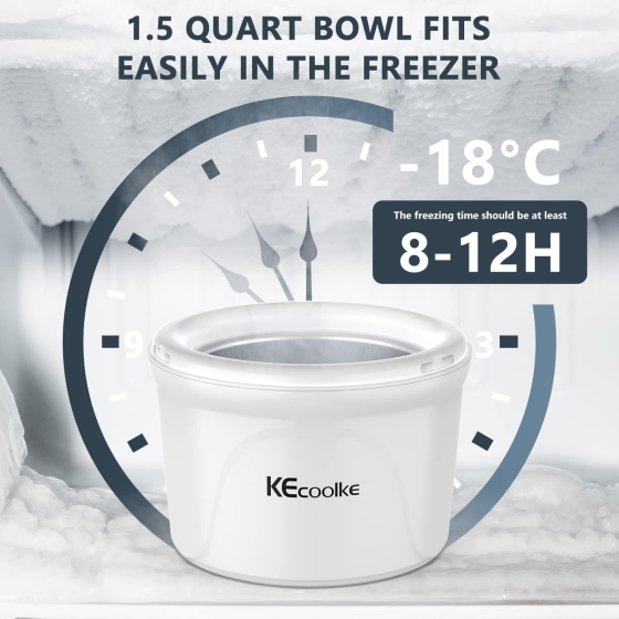 Морозивогенератор KECOOLKE White 1.5 л — Автоматична машина для м'якого морозива, сорбету та джелато, потужна та тиха Київ