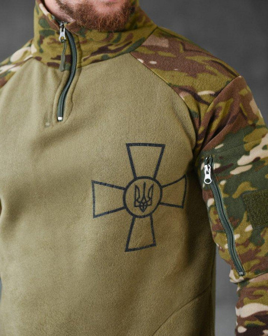 Флисовая кофта с карманами мужская олива рукава мультикам теплая флиска Одесса - изображение 3