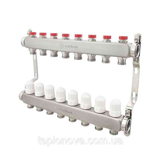 Колектор нержавійка на 8 пар виходів  "Polmark" для теплої підлоги та радіаторів Чернівці