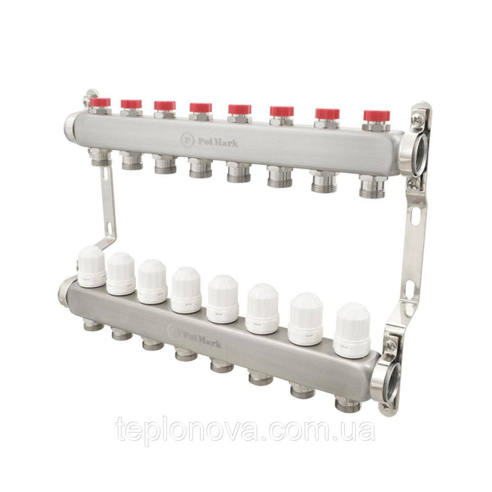 Колектор нержавійка на 8 пар виходів  "Polmark" для теплої підлоги та радіаторів Чернівці - фото 1