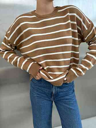 Жіночий базовий смугастий светр оверсайз вовна 70% акрил 30% Беж Одеса