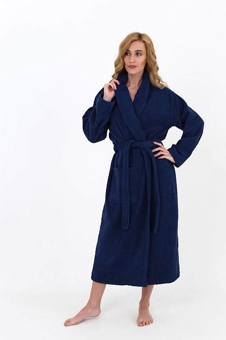 Жіночий халат Ideal Textile банний махровий Темно-синій S (56860762) Чернівці - фото 1