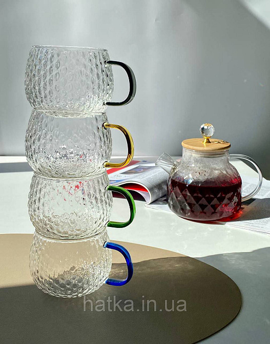 Кухоль чашка Olens "Драго" 430 мл 8030-264 прозорий із синьою ручкою Київ - фото 1