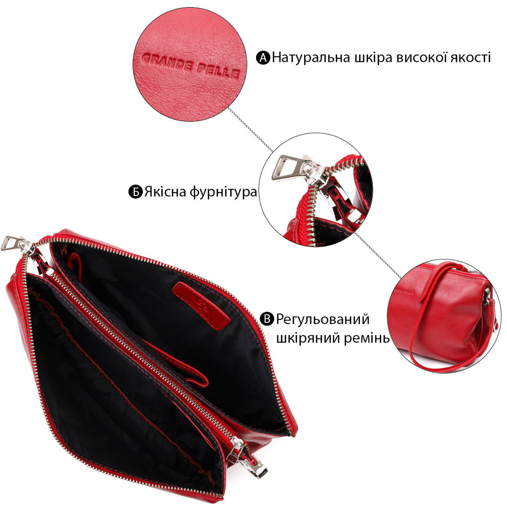 Яркий женский клатч из натуральной кожи GRANDE PELLE 11670 Красный Киев - изображение 4