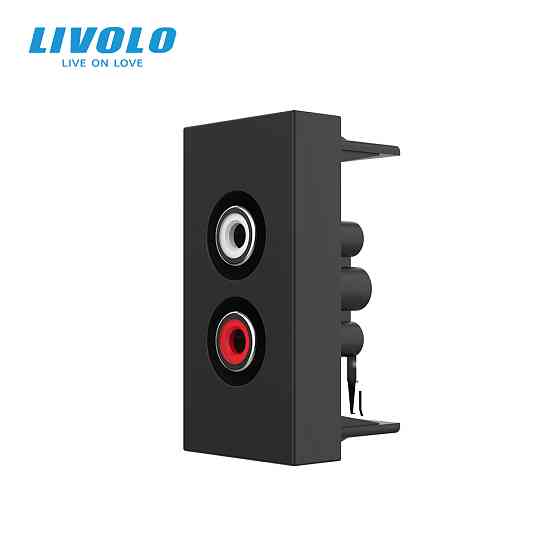 LIVOLO Аудіо розетка RCA (тюльпан) LIVOLO, чорна, модуль 0.5 поста, для колонок / підсилювача ( Коломия