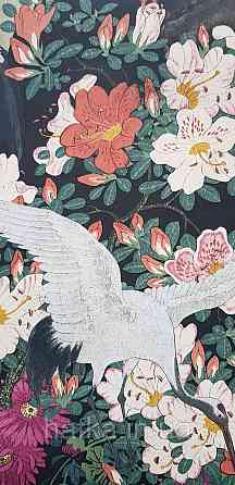 Шпалери вінілові на флізеліні Rasch Clasik 0,53х10 птиці цаплі квіти листя яскраві бузкові рожеві на чорному Київ