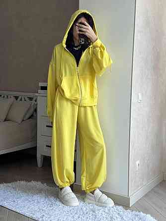 Жіночий прогулянковий оверсайз костюм-двійка: кофта та штани двонитка Жовтий Одеса