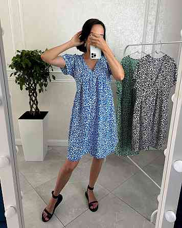 Женское летнее повседневное платье в цветочный принт креп 48/52, Синий Одесса