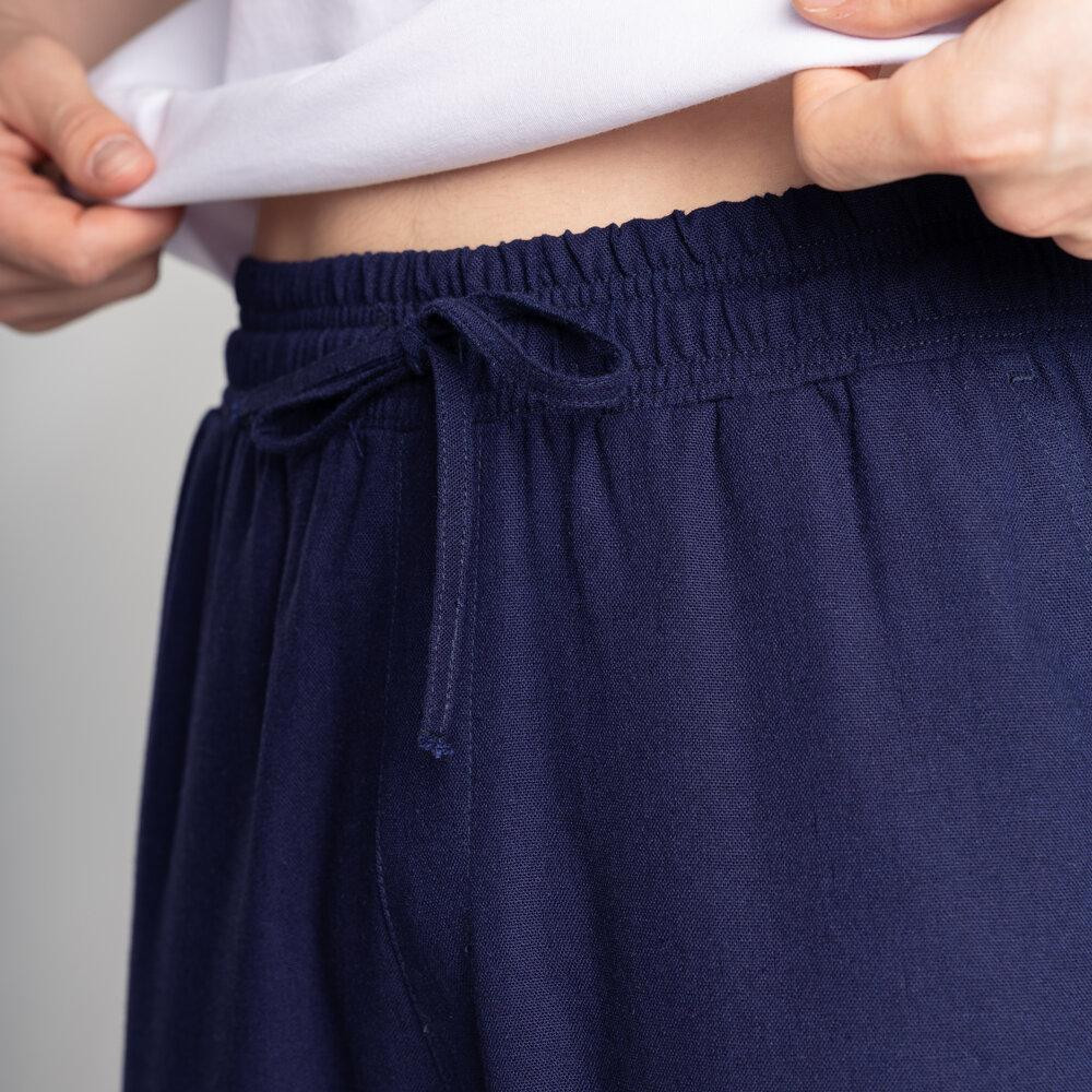 Мужские льняные брюки свободного кроя темно синие Pobedov Chill Киев - изображение 2