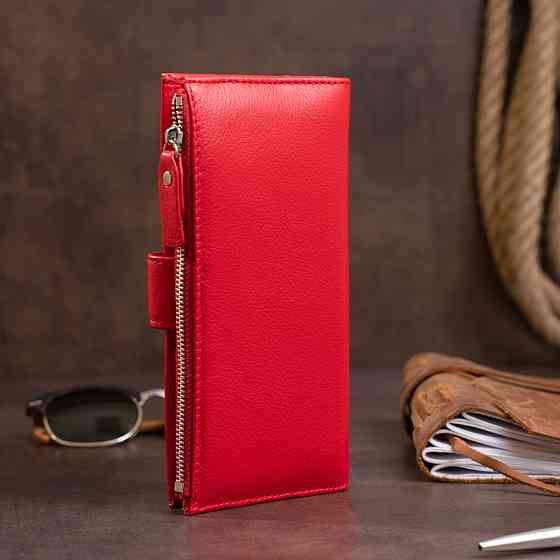 Оригинальный кошелек кожаный женский на хлястике с кнопкой ST Leather 19281 Красный Киев