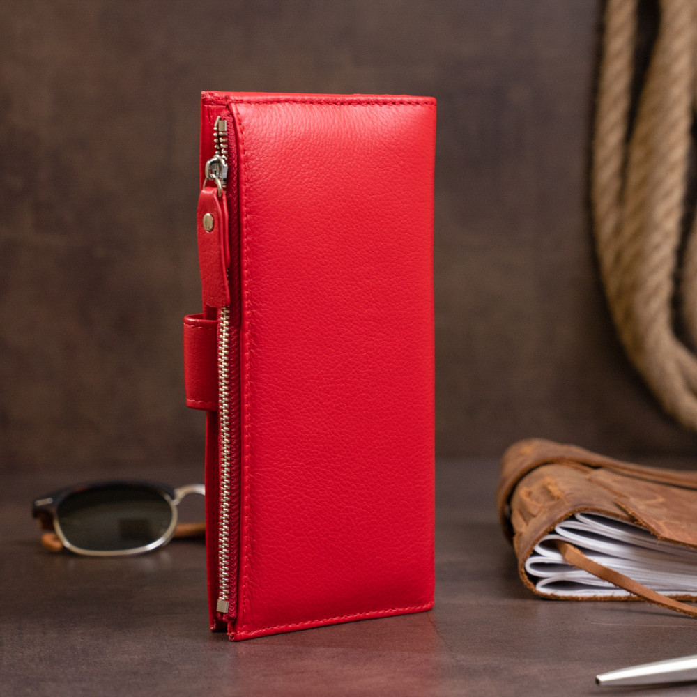 Оригинальный кошелек кожаный женский на хлястике с кнопкой ST Leather 19281 Красный Киев - изображение 1