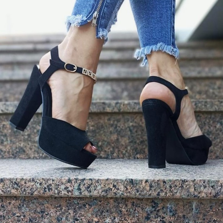 Жіночі Чорні Босоніжки на Каблуці Замшеві Модельні (розміри: 40) — 4-8 Дніпро - фото 8