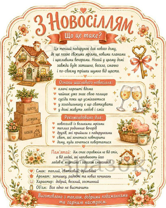 Етикетка на пляшку “З новосіллям” + контретикетка | подарункова наліпка на вино або ігристе на новосілля, у новий дім, новоселам Одеса - фото 2