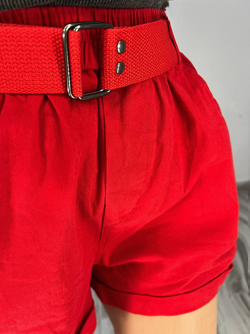 Шорти жіночі A-N 5701 мом на резинке з ременем короткі червоні, червоний, M, M, 80 см, 105 см Київ - фото 4