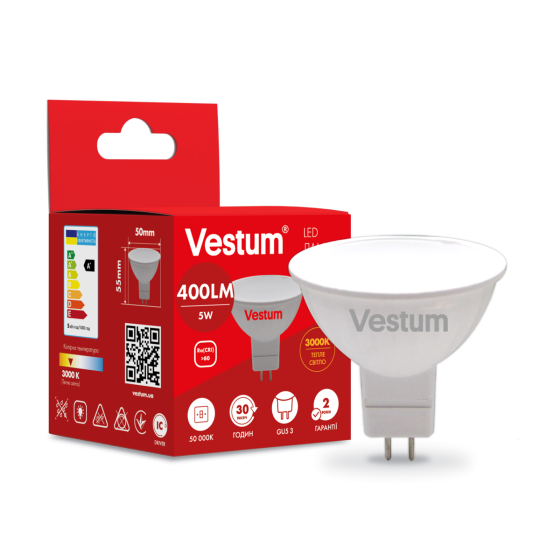 Світлодіодна лампа Vestum MR16 5W 3000K 220V GU5.3 1-VS-1504 Київ